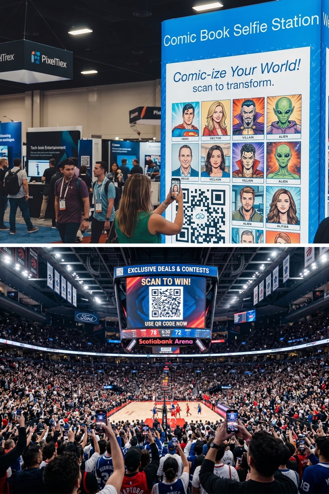 DMA Engage mobile activation, guests scanning a QR code at a live event.