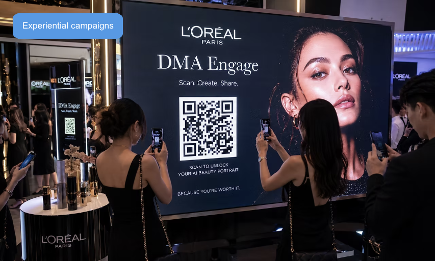 DMA Engage QR activation at a L'Oréal experiential campaign display