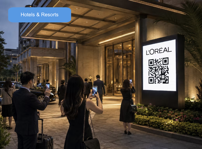 DMA Engage QR activation at a L'Oréal hotel entrance